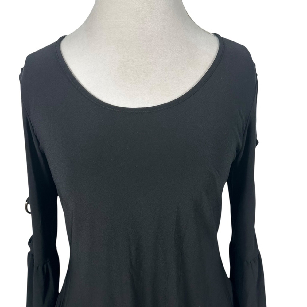 Joseph Ribkoff Black Tunic Top Silver Accent Slit Sleeves Jersey knit Size 10 - Picture 5 of 9